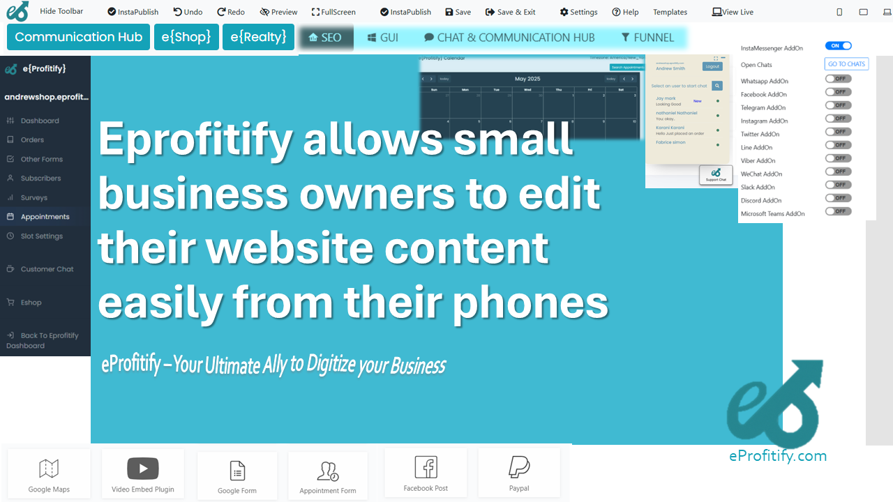 Eprofitify allows small business owners to edit their website content easily from their phones